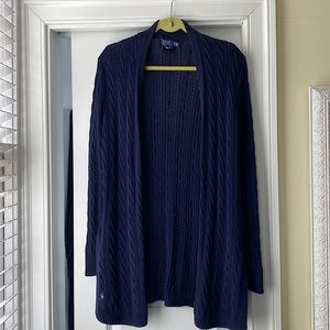 Polo by Ralph Lauren long cable-stitched cardigan, navy blue, pima cotton, XS
